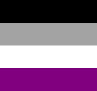 The asexual flag. Four stripes in order from top to bottom: black, grey, white, purple.